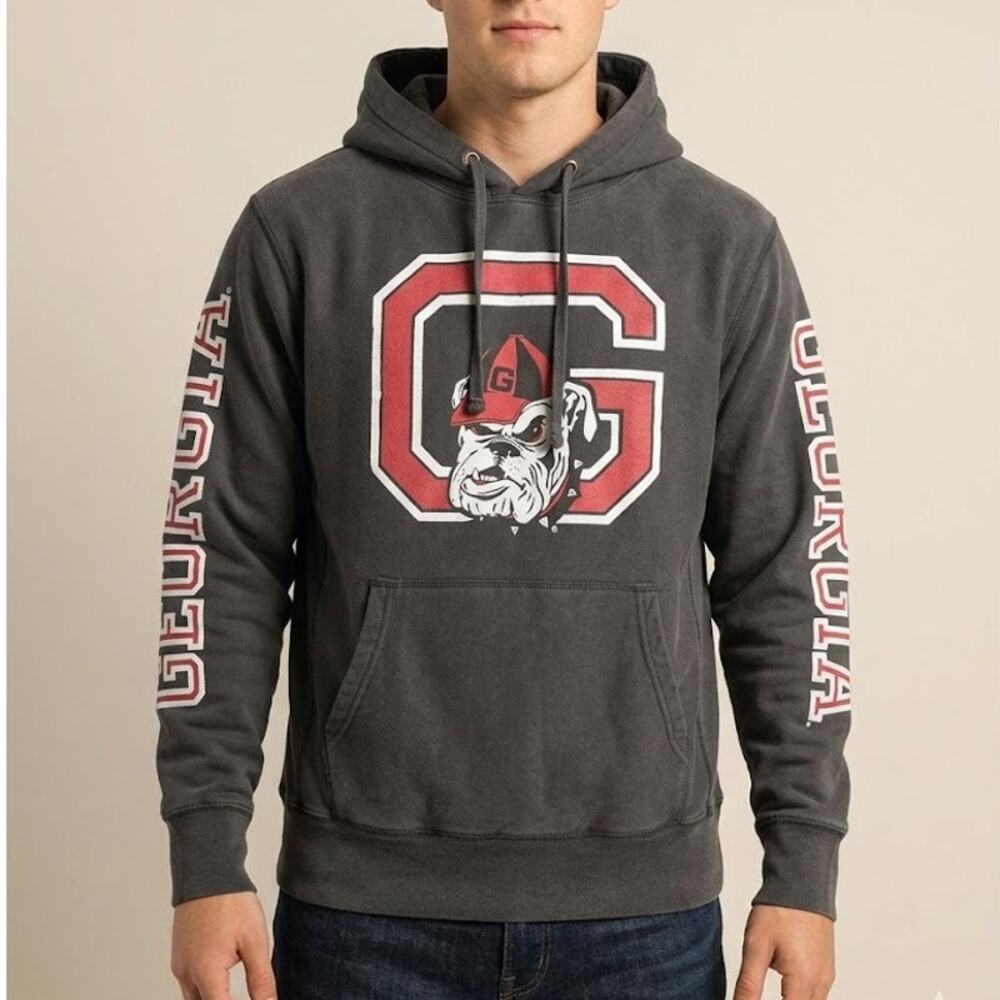 University of Georgia Bulldogs Pullover Hoodie Football Black Red Mens Size M